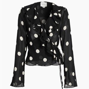 REFORMATION Kilah Polka Dot Georgette Wrap Top